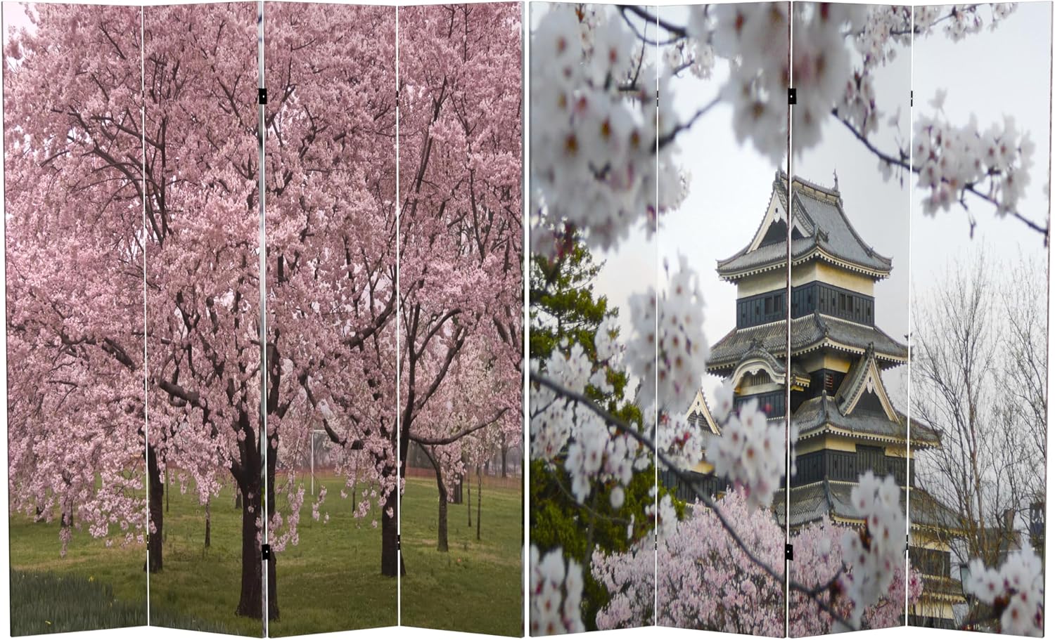 Red Lantern 6 ft. Tall Double Sided Cherry Blossoms Room Divider 4 Panel Freestanding Folding Privacy Screen, Partition, and Separator for Modern and Contemporary Bedroom, Home Office, Studio, Dorm