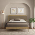NTC Lupin Wooden Bed Frame with Headboard, Solid Oak and Rubber Wood Foundation with Silent Slats and Wood Central Supports, 1000 Lb Capacity, Queen - Sand