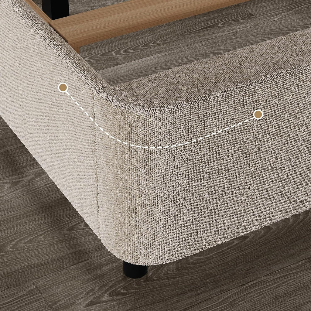 HOMBCK King Size Boucle Bed Frame, Upholstered Cloud Bed Frame with Headboard, Soft Platform Bed Frame with Thickened Footboard, Rounded Corners, No Box Spring Required, Easy Assembly, Beige