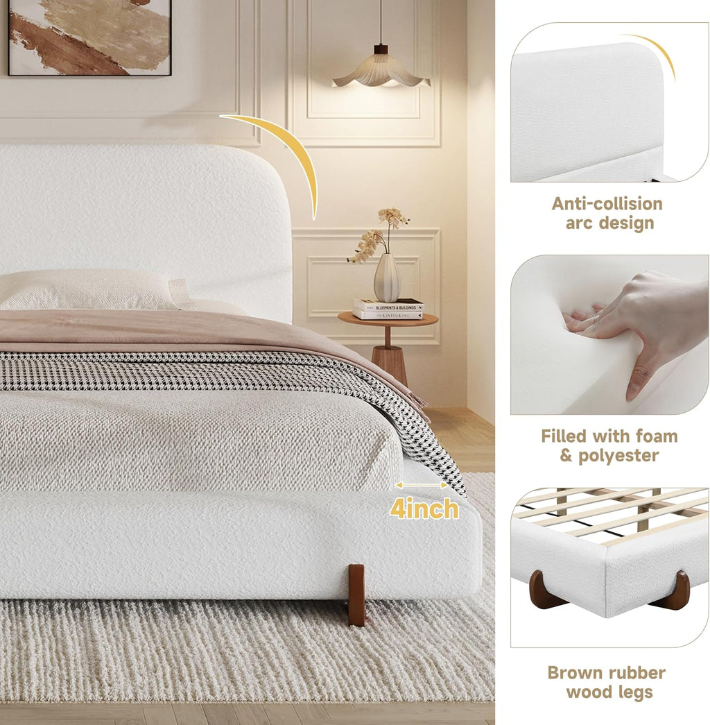 Christopher Knight Home Destin Modern California King Size Bed Frame and Headboard, Solid Wood California King Platform Bed Frame with Upholstered Headboard, No Box Spring Needed, Easy Assembly, White