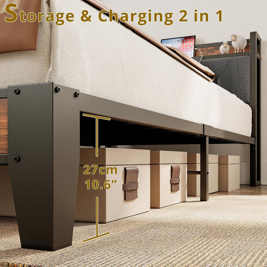 ANCTOR Twin XL Bed Frames, Storage Headboard with Outlets, Easy to Install, Sturdy and Stable, No Noise, No Box Springs Needed - Perfect for a Good Night's Sleep