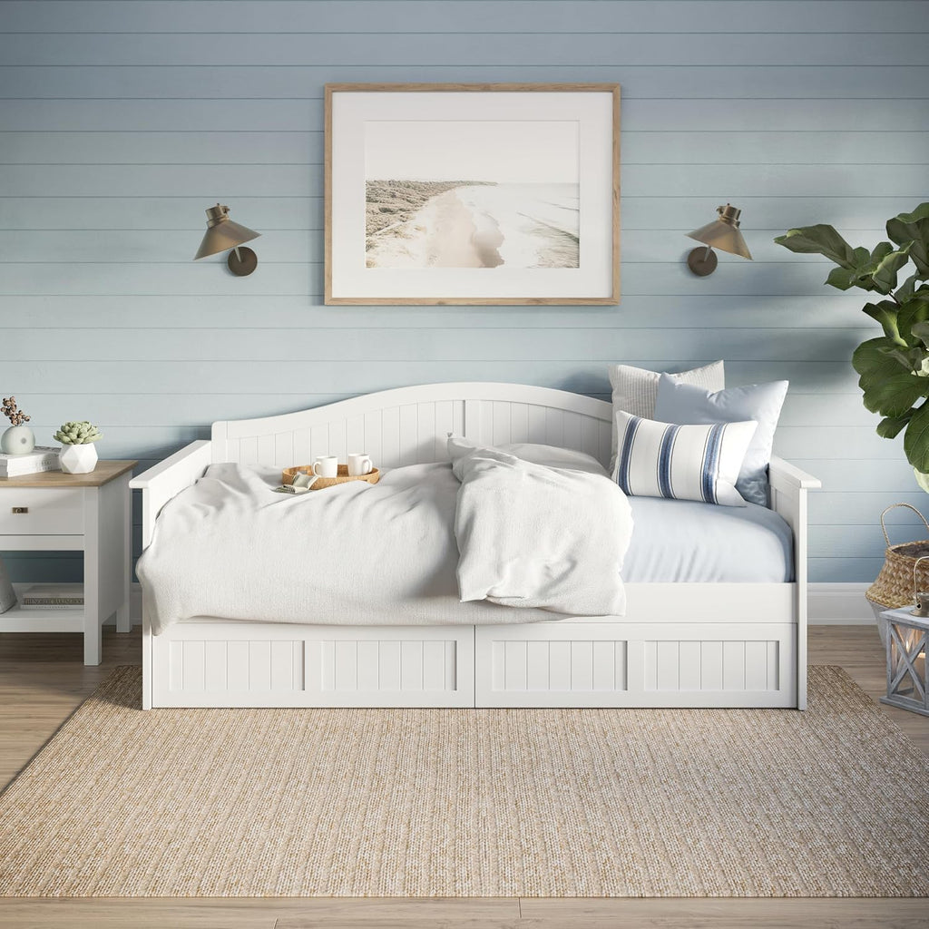 AFI, Nantucket Twin Size Wood Daybed Frame with 2 Storage Drawers, White