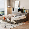 Wooden Daybed with 3 Storage Drawers, Upper Soft Board, Shelf, and a Set of Sockets and USB Ports, Full Size, Gray