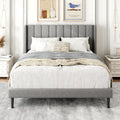 Gruwans Full Size Bed Frame with Upholstered Wingback Headboard, Easy Assemnly Platform Bed, Wooden Slat Support No Box Spring Needed, Light Gray