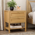 EYYTHUNG Modern Nightstand with Drawers, Large Farmhouse Wood Bedside Table with Open Shelf, 22' Wide Tall End Table for Sofa, Bedroom, Natural Oak