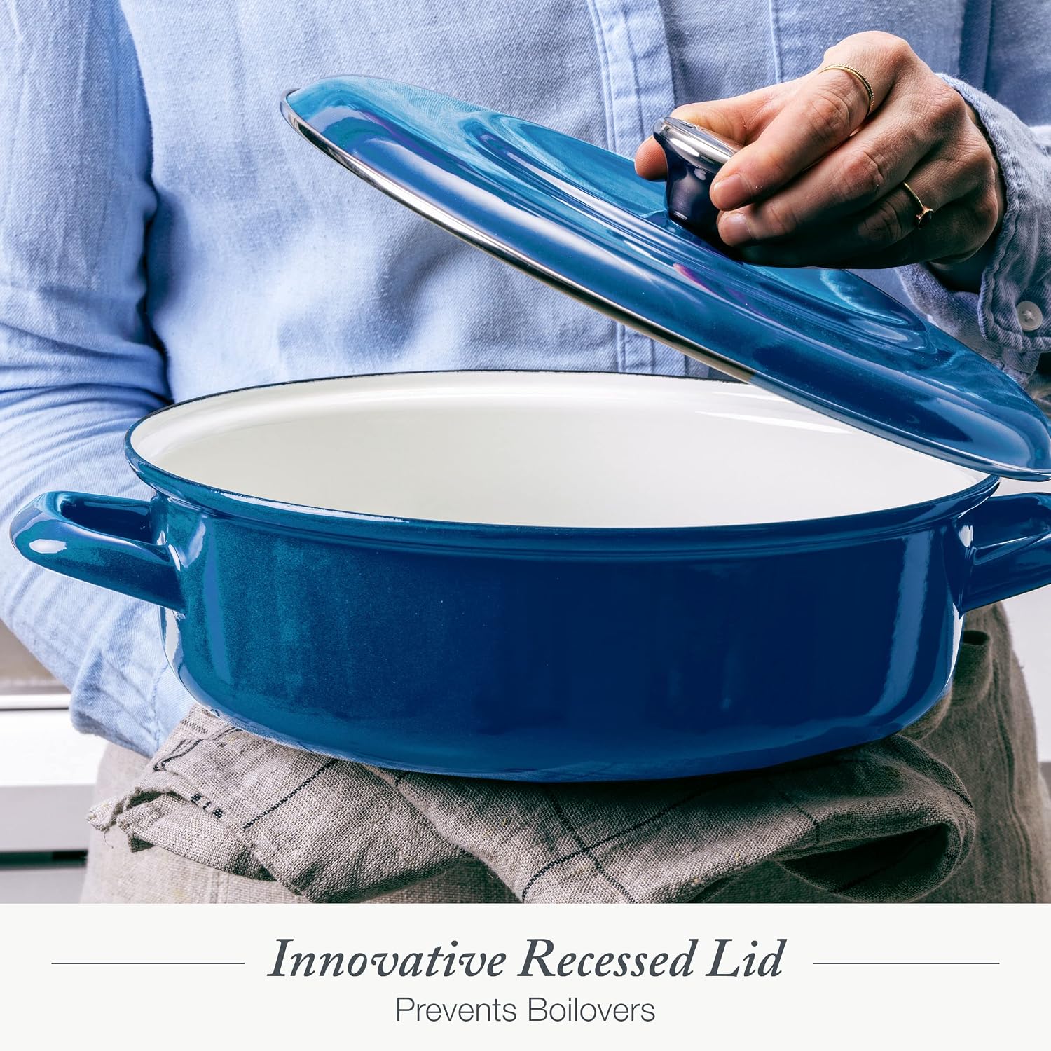 Merten & Storck German Enameled Iron, Round 4QT Casserole Braiser with Lid, Azure Blue