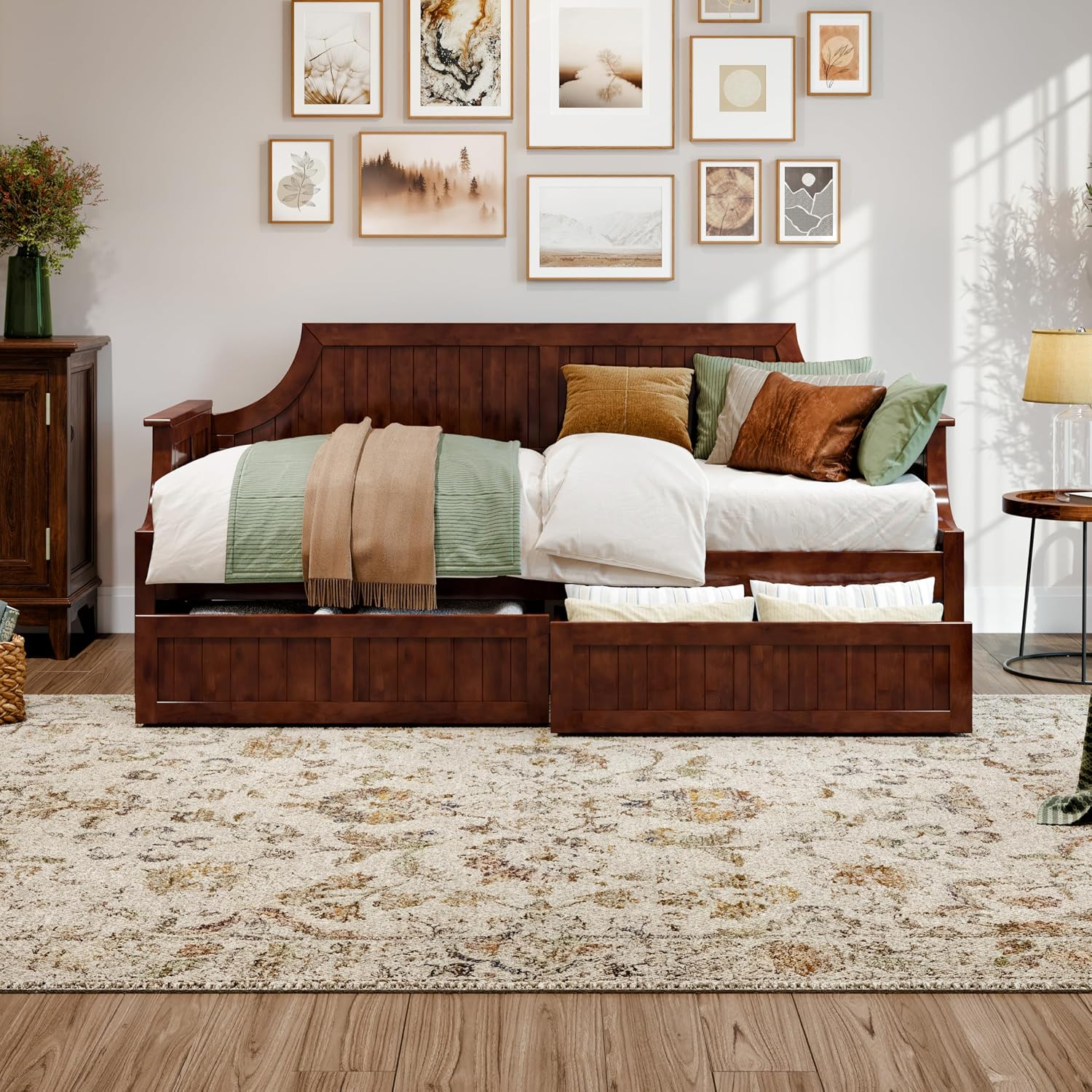 AFI Cambridge Twin Wood Daybed with Set of 2 Drawers in Walnut