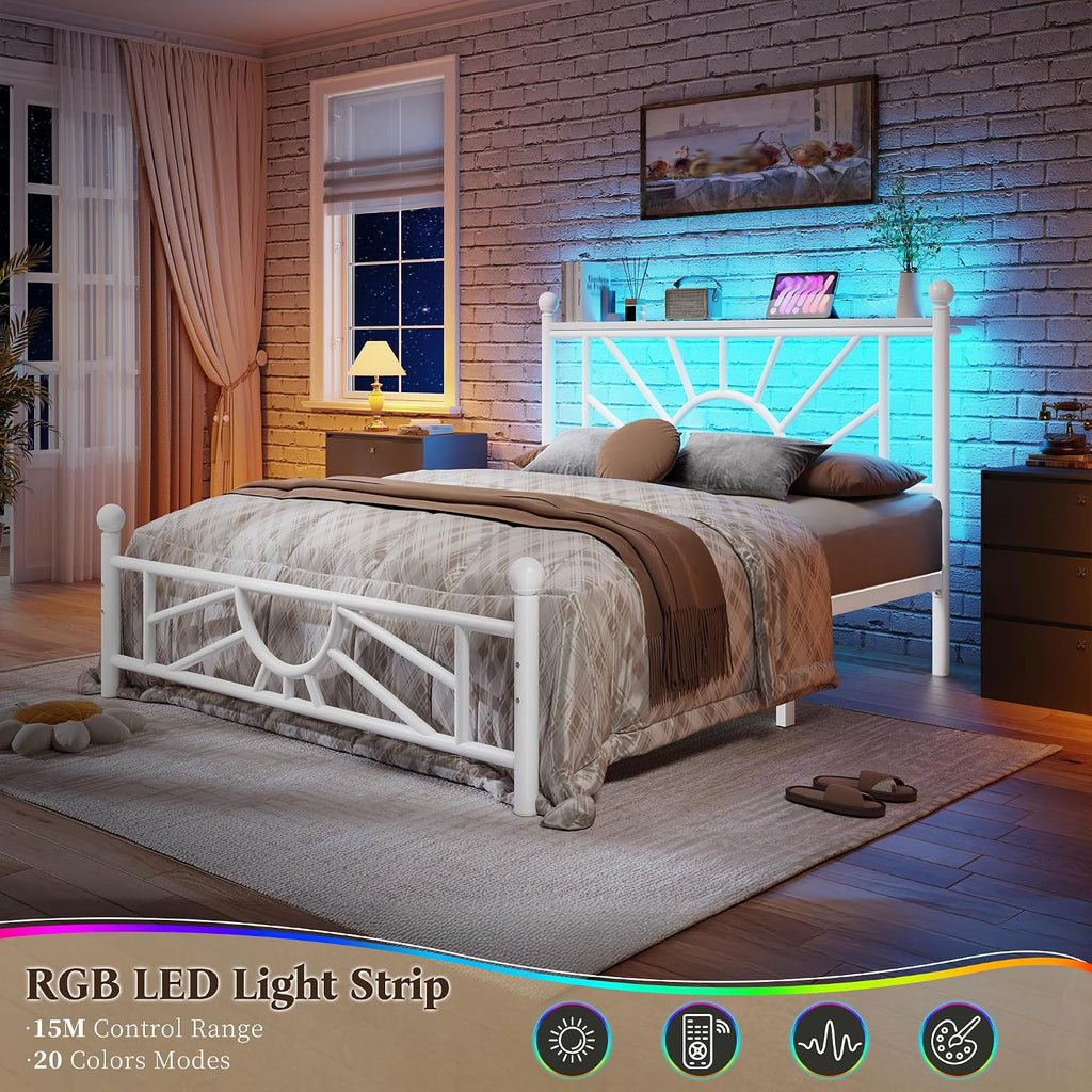 Homkdom 14 inch Twin Metal Platform Bed Frames with Headboard and Footboard, Victorian Twin Bed Frame with Under Bed Storage/No Box Spring Needed/Easy Assembly, White