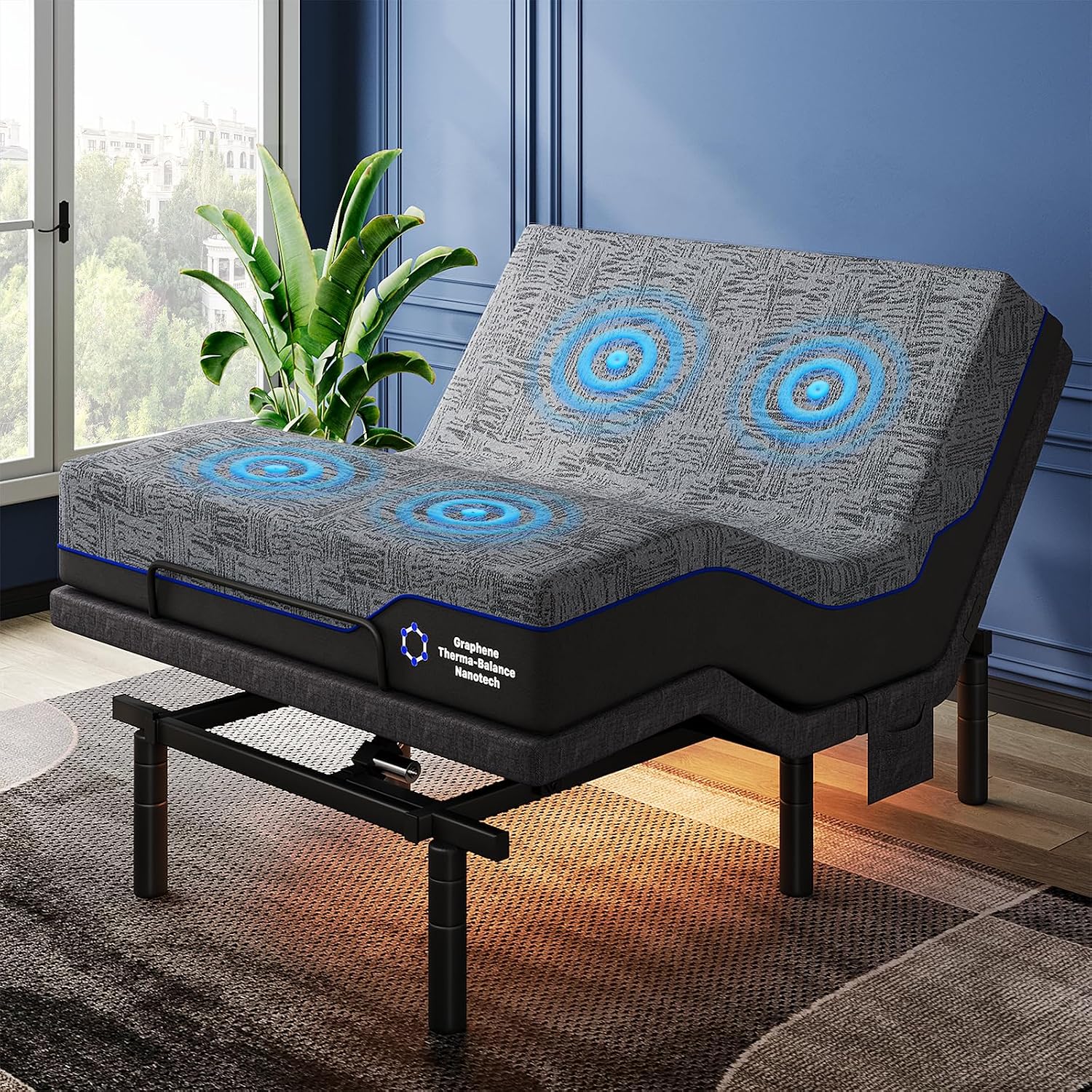 Pipishell Full Adjustable Bed Frame and 12 Inch Memory Foam Mattress with Massage, Zero Gravity, Anti-Snore, Head and Foot Incline, Wireless Remote, 4 USB Ports, LED Night Light, Medium Firm Support