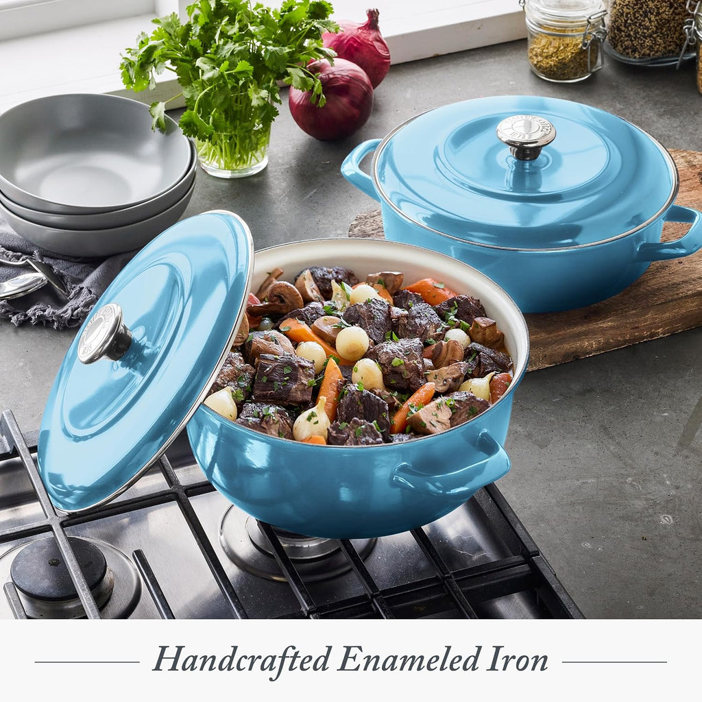 Merten & Storck 3.7QT & 5.5QT Dutch Ovens with Lids, 4 Piece Cookware Set, European Crafted Enameled Iron Stockpot, Induction & All Cooktops, Braising, Stews, Roasting, Slow Cooking, Sourdough, Caribbean Blue