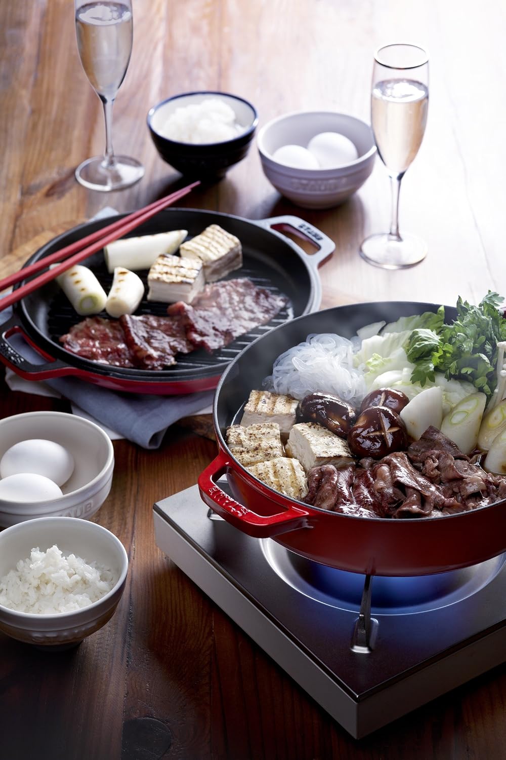 staub Sukiyaki & Grill 40508-281 Sukiyaki & Grill Cherry, 10.2 inches (26 cm), Both Hands, Enameled Pot, Sukiyaki Pot, Grill Pan, Induction Compatible, Genuine Japanese Product