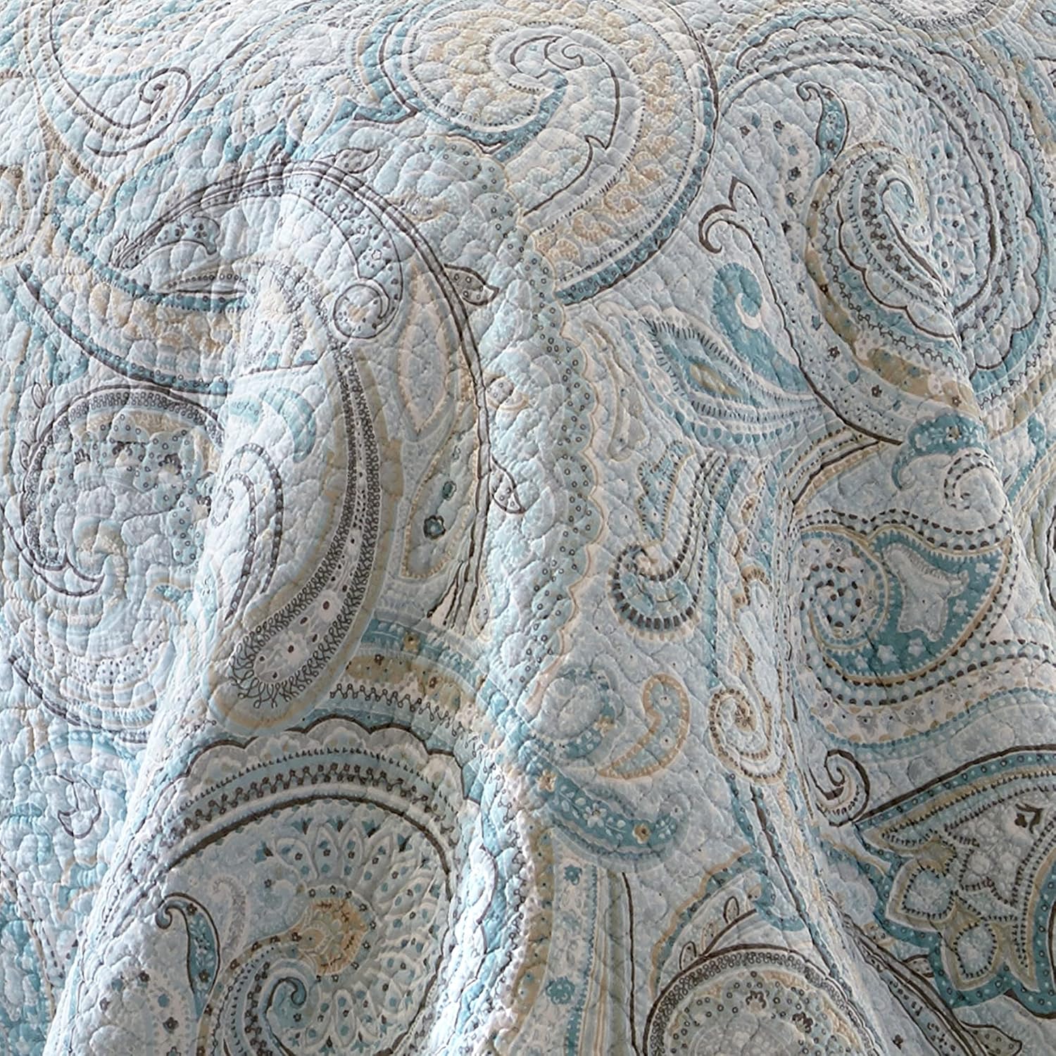 Levtex Home - Spruce Spa Quilt Set - King/Cal King Quilt (106x92in.) + Two King Pillow Shams (36x20in.) - Paisley Pattern in Soft Spand Tan Hues - Reversible - Cotton