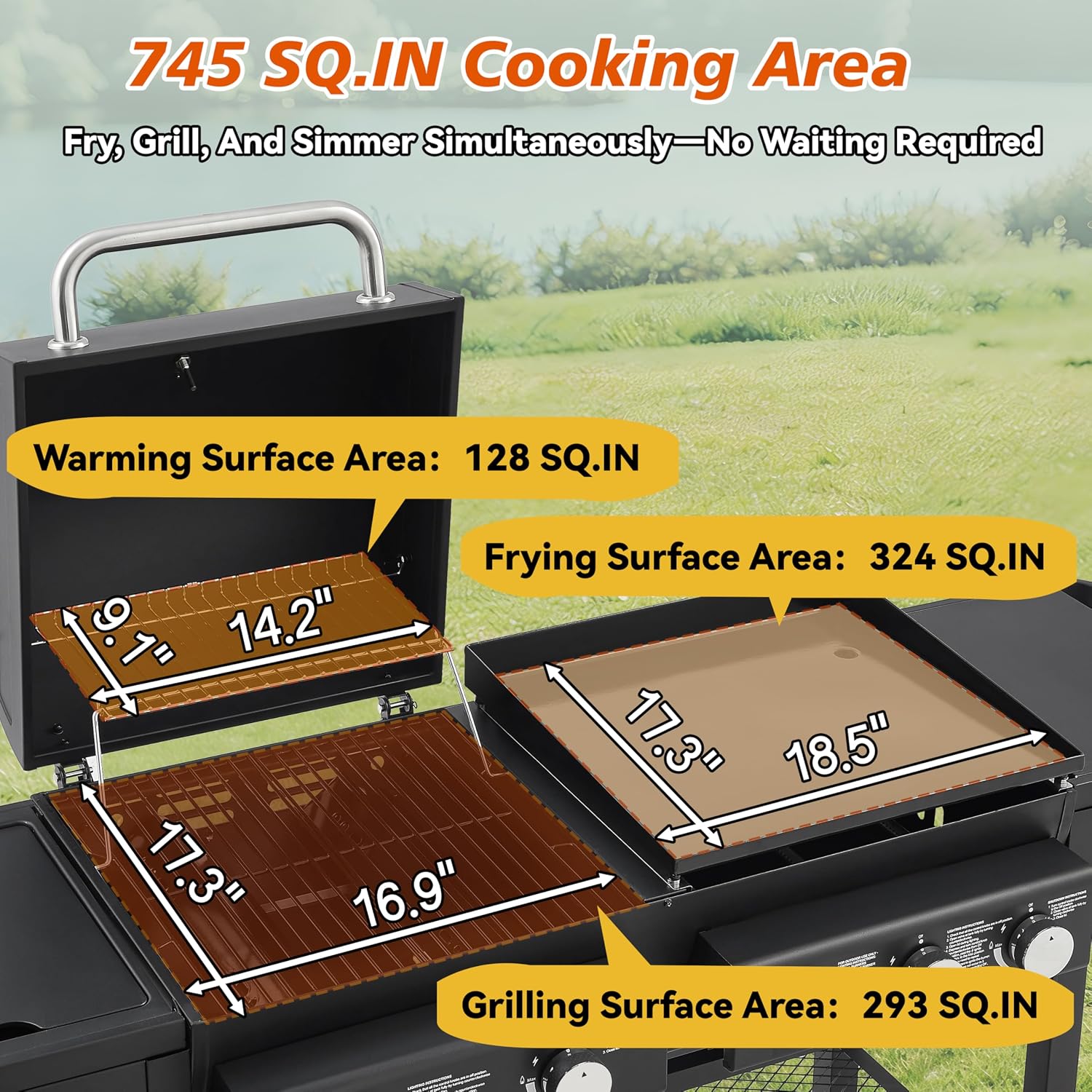 6-Burner Propane Gas Grill with Griddle Combo, 56,000 BTU Outdoor BBQ Grill with Side Burner, 745 Sq.In Total Cooking Area, Enamel-Coated Grates, Heavy-Duty Stand for Backyard Patio