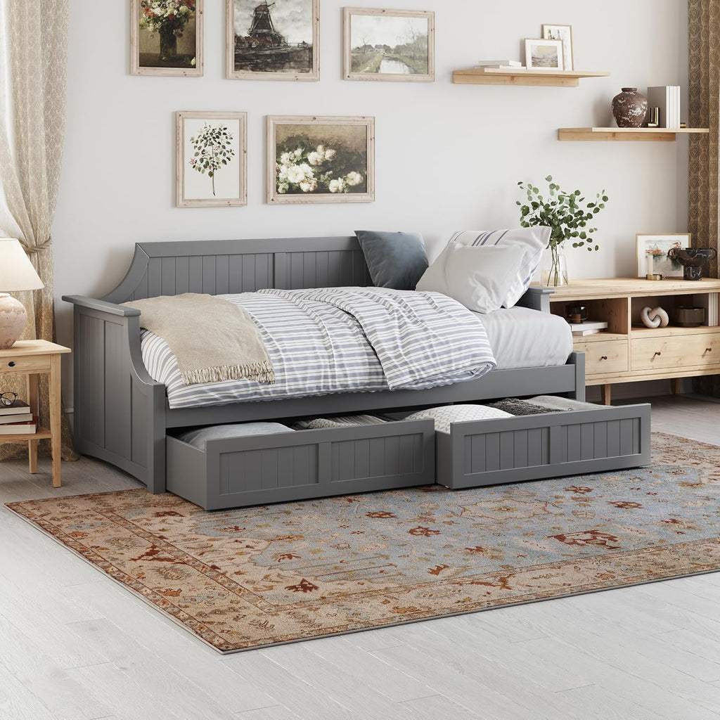 AFI Cambridge Twin Wood Daybed with Set of 2 Drawers in Grey