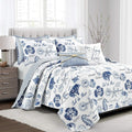 Lush Decor Harbor Life Reversible Quilt Set, 7 Piece Set, Full/ Queen, Indigo - Blue Quilt Queen Bedding Set - Coastal Decor - Nautical Bedding - Beach House