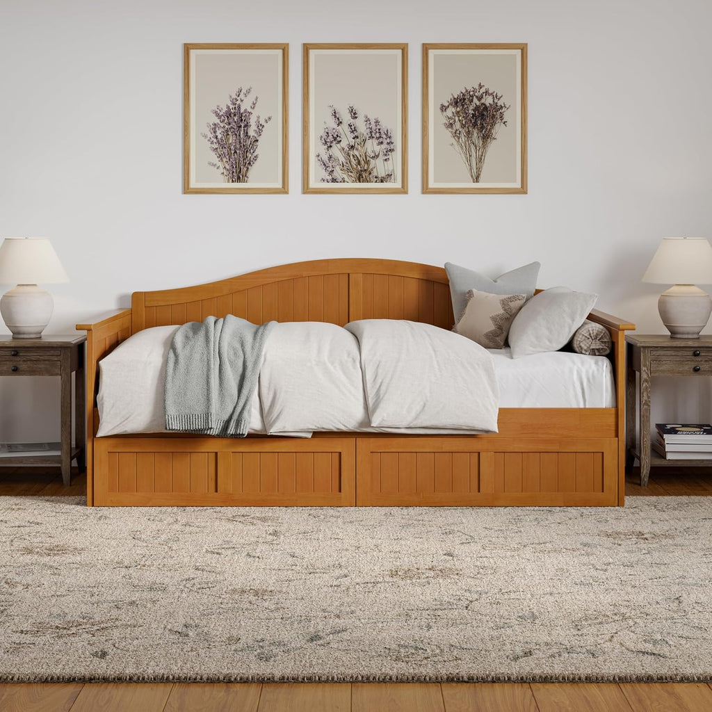 AFI, Nantucket Twin Wood Daybed with 2 Storage Drawers, Light Toffee