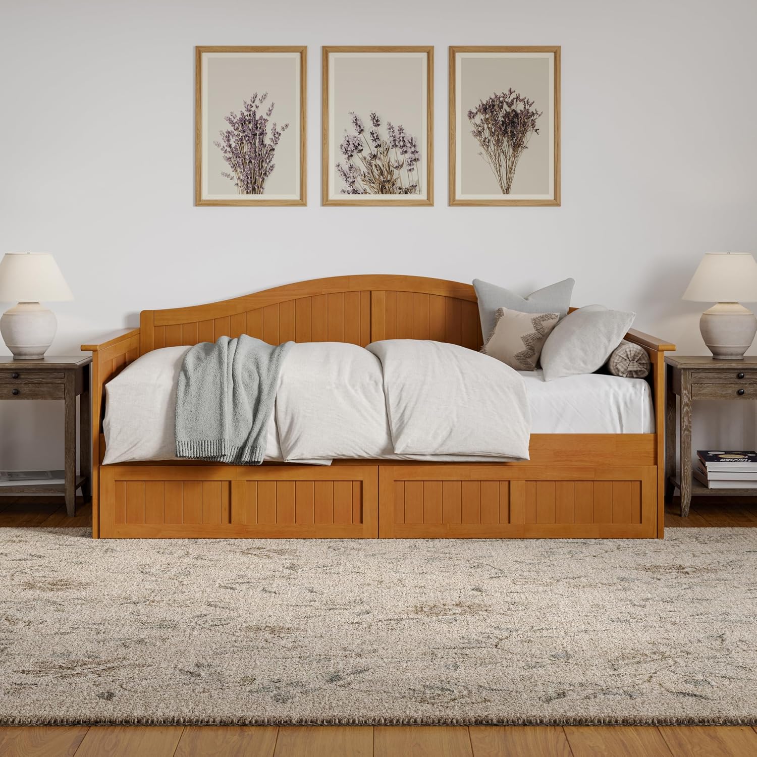 AFI, Nantucket Twin Wood Daybed with 2 Storage Drawers, Light Toffee