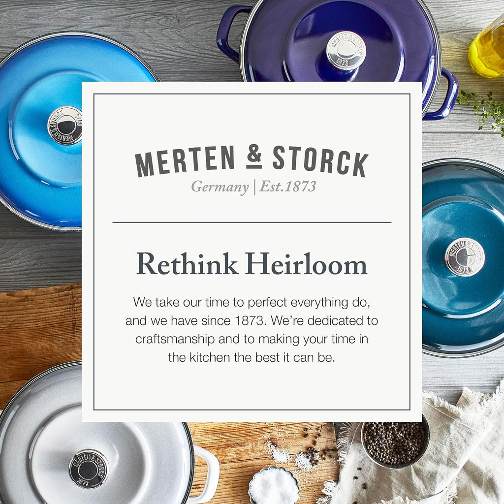Merten & Storck German Enameled Iron, Round 4QT Casserole Braiser with Lid, Azure Blue