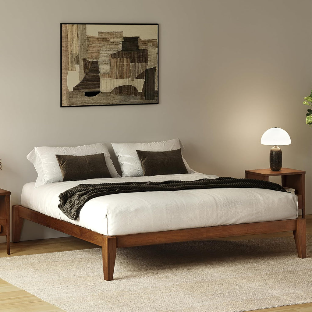 Thor Premium Solid Wood Bed Frame King, Japanese Joinery Bed Frame with Wood Slat Support, Platform Bed, No Box Spring Needed, Easy Assembly, Minimalist & Modern Style (Walnut)
