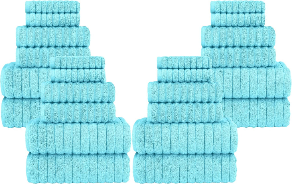 Elegant Comfort 100% Turkish Cotton Corduroy Ribbed Luxury Bath Towels 6-Piece Set, Premium - Quick Dry, Highly Absorbent, Contains 2 Bath, Hand, Washcloths, Aqua (Pack of 4)