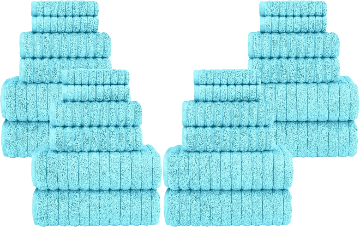 Elegant Comfort 100% Turkish Cotton Corduroy Ribbed Luxury Bath Towels 6-Piece Set, Premium - Quick Dry, Highly Absorbent, Contains 2 Bath, Hand, Washcloths, Aqua (Pack of 4)