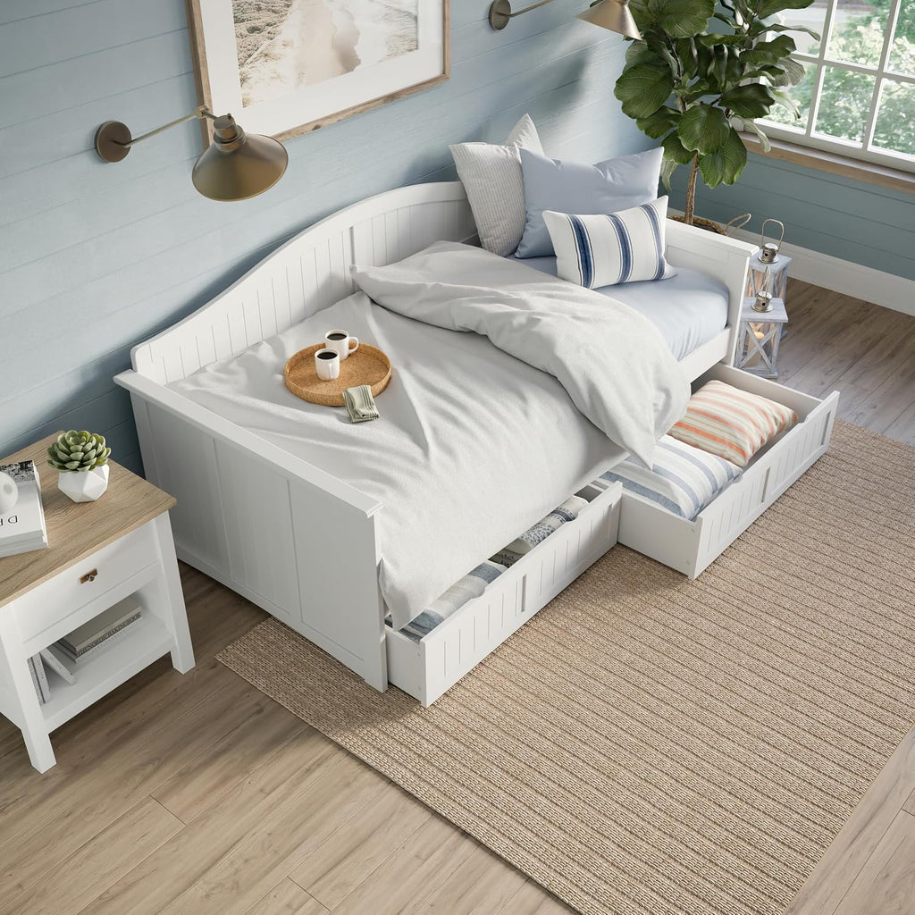AFI, Nantucket Twin Size Wood Daybed Frame with 2 Storage Drawers, White