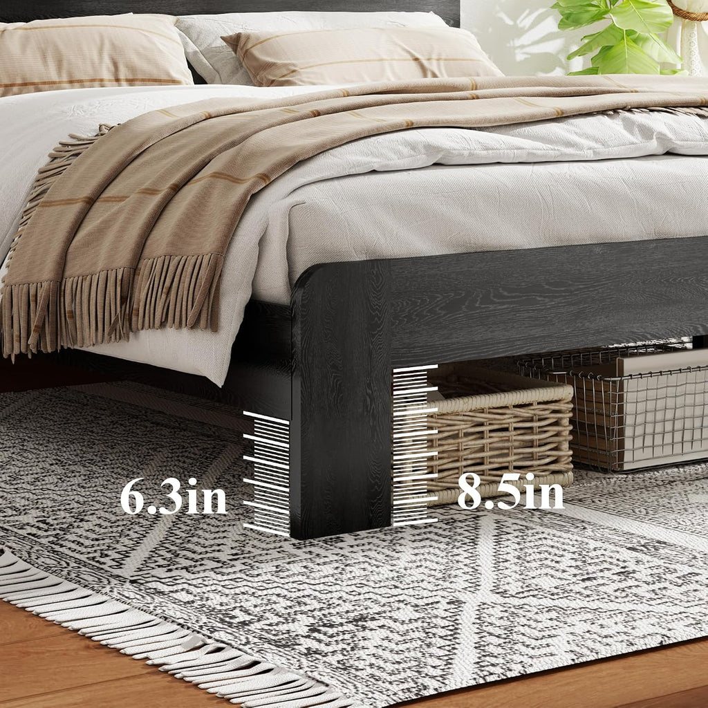 Wooden King Size Bed Frame with Headboard, Rustic Farmhouse Platform Bedframe with Wood Slat Support, Sturdy and No Noise, Easy Assembly (Black, King)