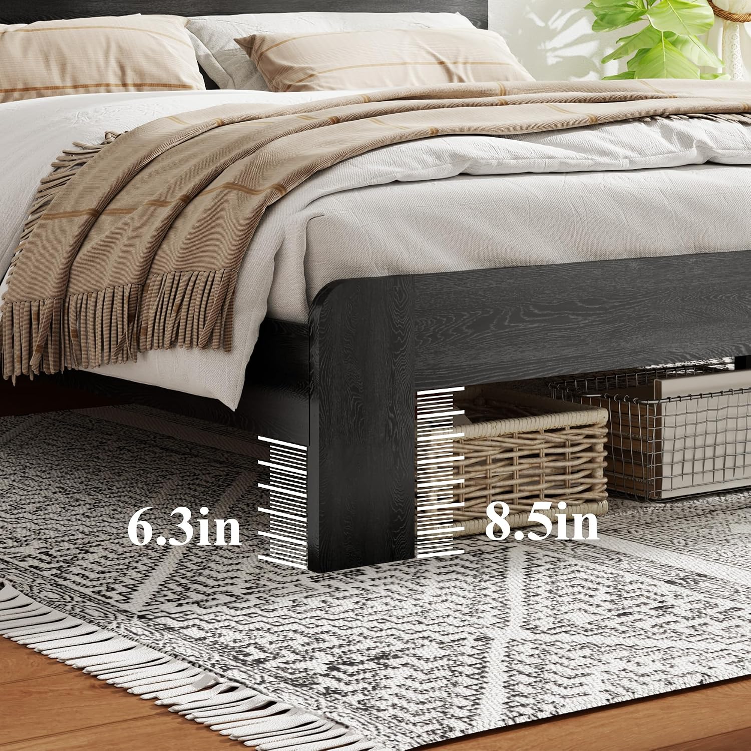 Wooden King Size Bed Frame with Headboard, Rustic Farmhouse Platform Bedframe with Wood Slat Support, Sturdy and No Noise, Easy Assembly (Black, King)
