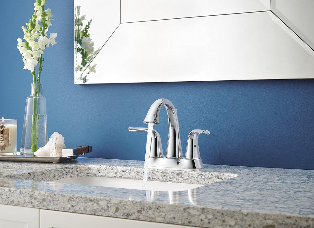 Delta Lahara Centerset Chrome Bathroom Faucet, 4 Inch 3 Hole Bathroom Sink Faucet for Vanity, Metal Push-Pop Drain Assembly, Chrome 2538-MPU-DST