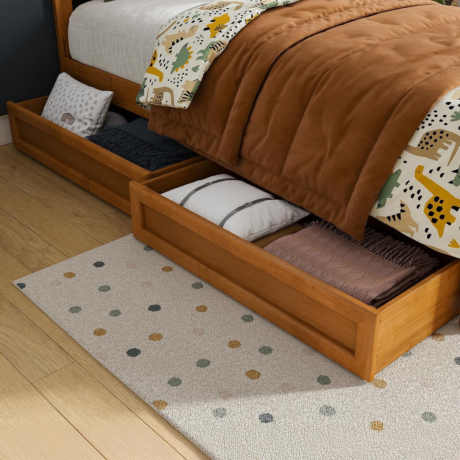AFI, Mid-Century Modern Under Bed Storage Drawers, Twin/Full, Light Toffee