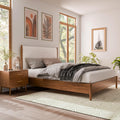 Furniture of America Wyatt Modern 2-Piece Solid Wood Bedroom Collection, Platform Frame with Upholstered Headboard and 2-Drawer Nightstand, No Box Spring Required for Home, Guest Room, Walnut, Queen