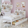 VilroCaz Wood Twin Size Platform Bed with Safety Fence for Kids Boys Girls, Platform Bed Frame with Practical Headboard and 2 Under-Bed Drawers, Sturdy Slats Support (White-3.15)