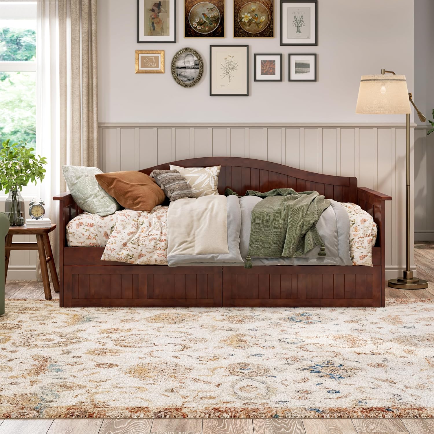 AFI, Nantucket Twin Size Wood Daybed Frame with 2 Storage Drawers, Walnut (Brown)