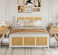 GarveeHome White Rattan Bed Frame with Headboard, Boho Cane Platform Queen Bed Frame with 4 Drawers, Strong Metal Slats Support, Noise Free, No Box Spring Needed