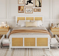 GarveeHome White Rattan Bed Frame with Headboard, Boho Cane Platform Full Size Bed Frame with 4 Drawers, Strong Metal Slats Support, Noise Free, No Box Spring Needed
