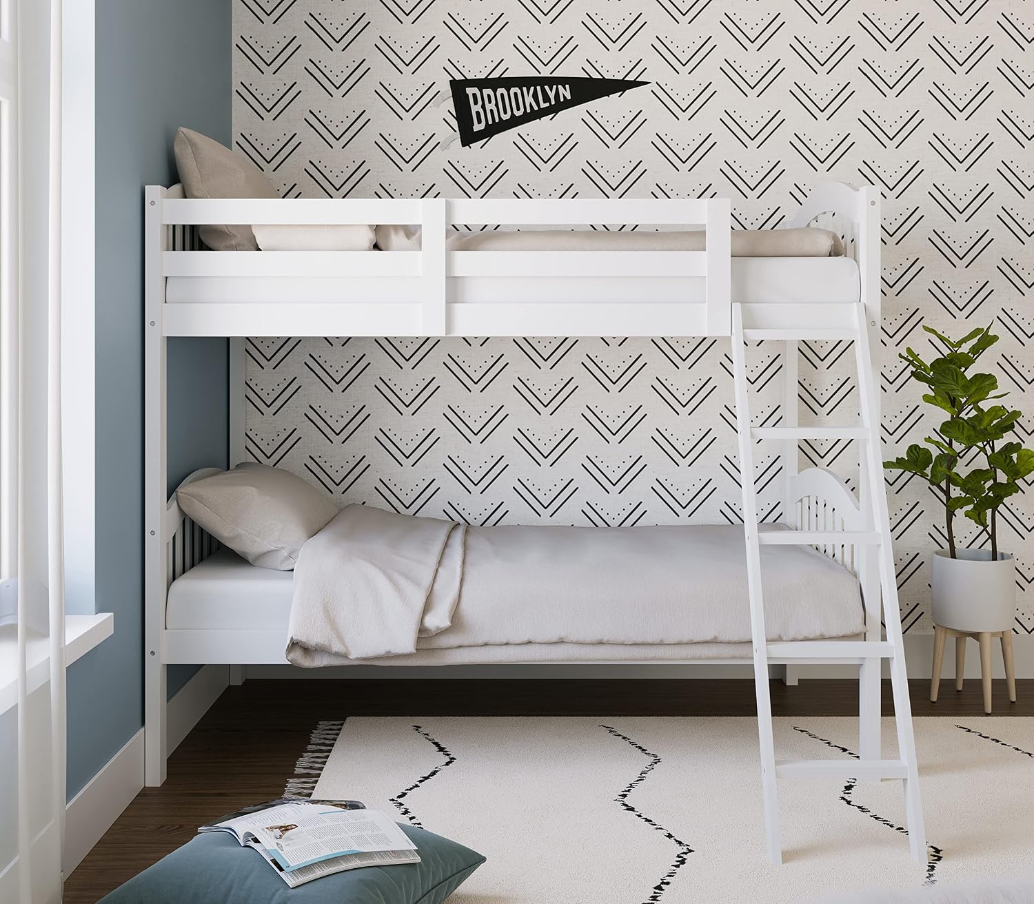 Storkcraft Long Horn Twin-Over-Twin Bunk Bed (White) - GREENGUARD Gold Certified, Converts to Two Twin Beds, Wood Bunk Bed for Kids Bedroom