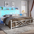 Homkdom 14 inch Queen Size Metal Bed Frame Platform with Storage Headboard, Victorian Metal Bed Frame with Under Bed Storage/No Box Spring Needed/Noise-Free/Easy Assembly, White
