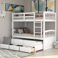 Harper & Bright Designs Twin Over Twin Bunk Bed with Trundle and Storage, Solid Wood Bunk Bed Frame with 3 Drawers for Kids, Teens, Adults (White)