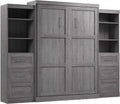 Bestar Pur Queen Murphy Bed and 2 Shelving Units with Drawers, 115-inch Space-Saving Sleeping Arrangement in Bark Grey