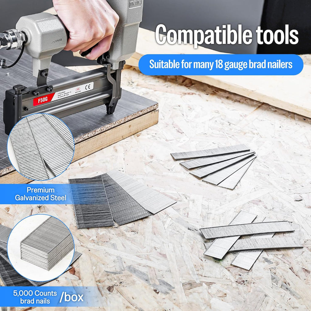meite 18 Gauge 3/4-Inch Galvanized Brad Nail F19 for Pneumatic, Electric Brad Nailer Gun (1 Case - 20 Boxes)