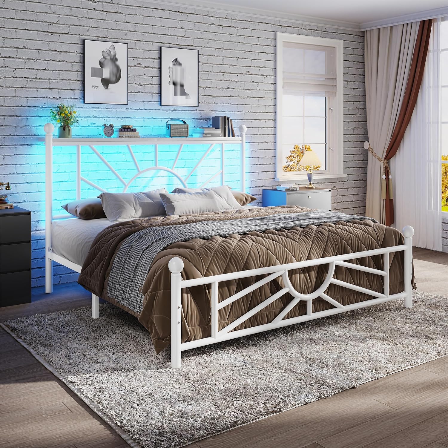 Homkdom 14 inch Full Size Metal Platform Bed Frame with Headboard, Victorian Full Size Bed Frame with Strong Metal Slats, No Box Spring Needed, Noise-Free, Easy Assembly, Suitable for Bedrooms, White
