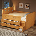 VilroCaz Full Size Platform Bed with Guardrail and 4 Drawers, Wooden Kids Platform Bed Frame with Two-Step Staircases and Light Strip for Boys Girls, Sturdy Slats Support (Wood-11A)