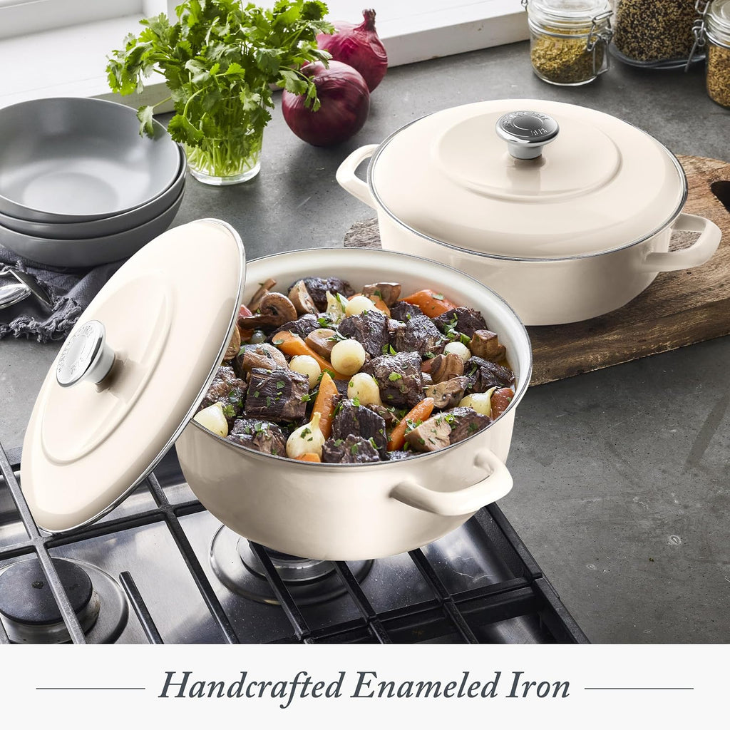 Merten & Storck 3.7QT & 5.5QT Dutch Ovens with Lids, 4 Piece Cookware Set, European Crafted Enameled Iron Stockpot, Induction & All Cooktops, Braising, Stews, Roasting, Slow Cooking, Sourdough, Cream White