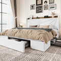 SHA CERLIN King Size Bed Frame with 3 Drawers, USB & Type-C Charging Ports, Velvet Upholstered Platform Bed with Modern Geometric Wingback Storage Headboard, No Box Spring Needed, Easy Assembly, White