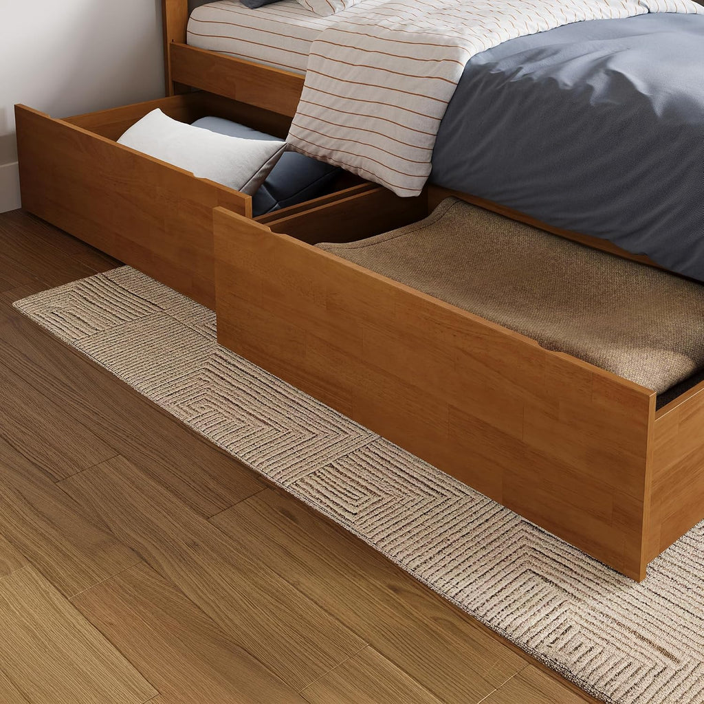 AFI Concord Full Solid Wood Platform Bed with Footboard & Storage Drawers in Light Toffee