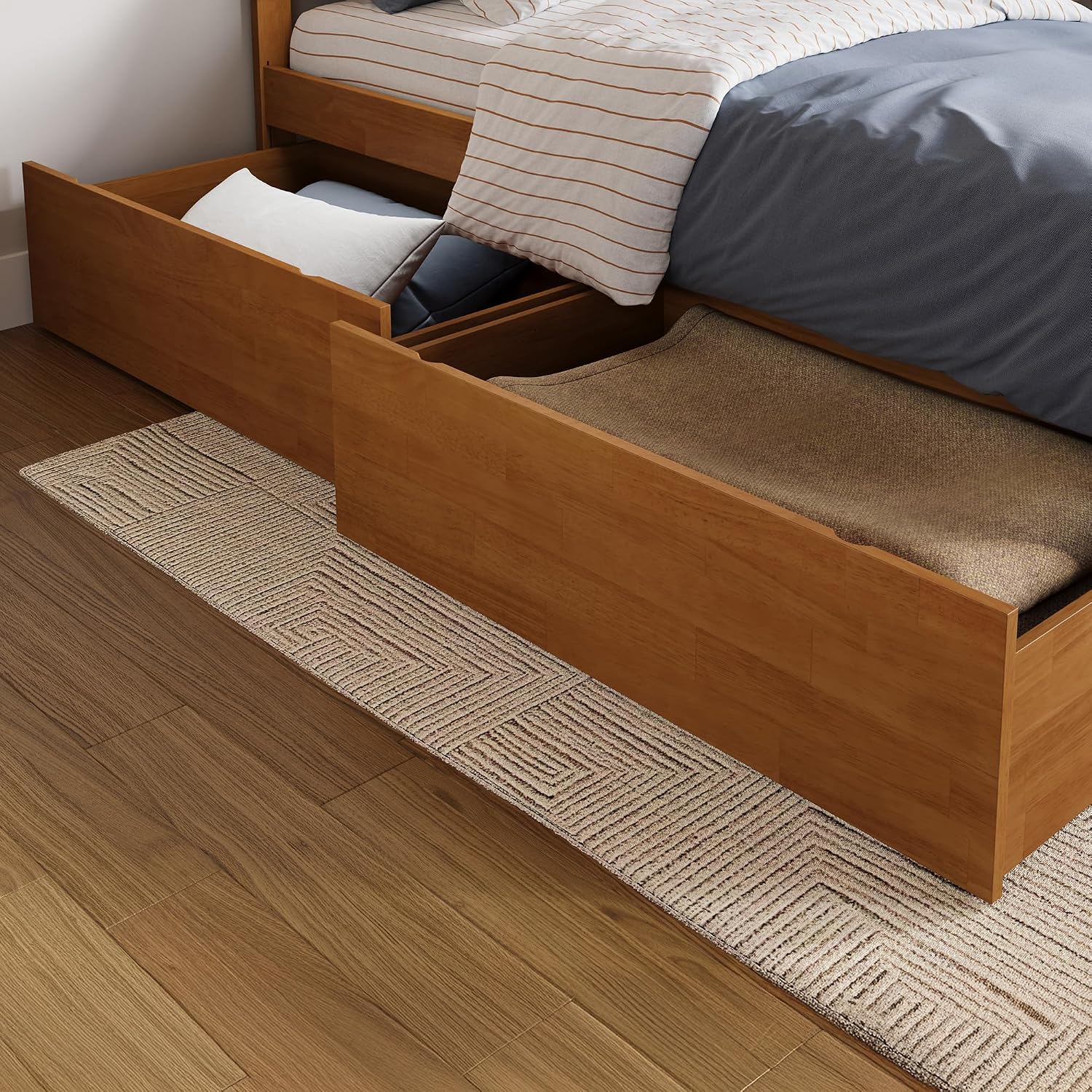 AFI Concord Full Solid Wood Platform Bed with Footboard & Storage Drawers in Light Toffee