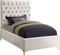 Meridian Furniture Cruz Collection Modern | Contemporary Velvet Upholstered Bed with Deep Button Tufting and Complete Sets of Gold and Chrome Legs Included, Twin, Cream