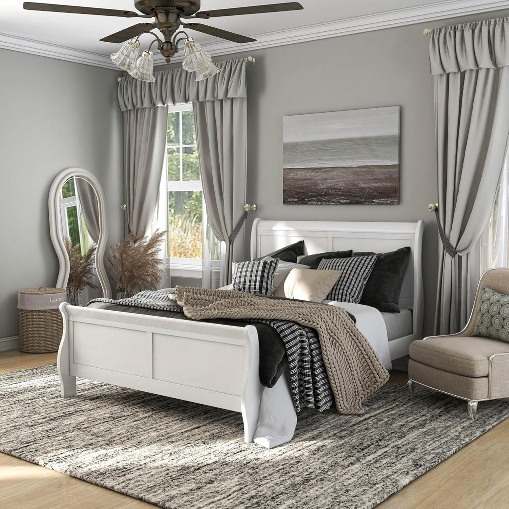 Furniture of America Arabella Traditional Wood Full Bed Frame with Headboard and Footboard, Elegant Sleigh Design Bedframe for Bedroom, Guest Room, Easy Assembly, Box Spring Required, White
