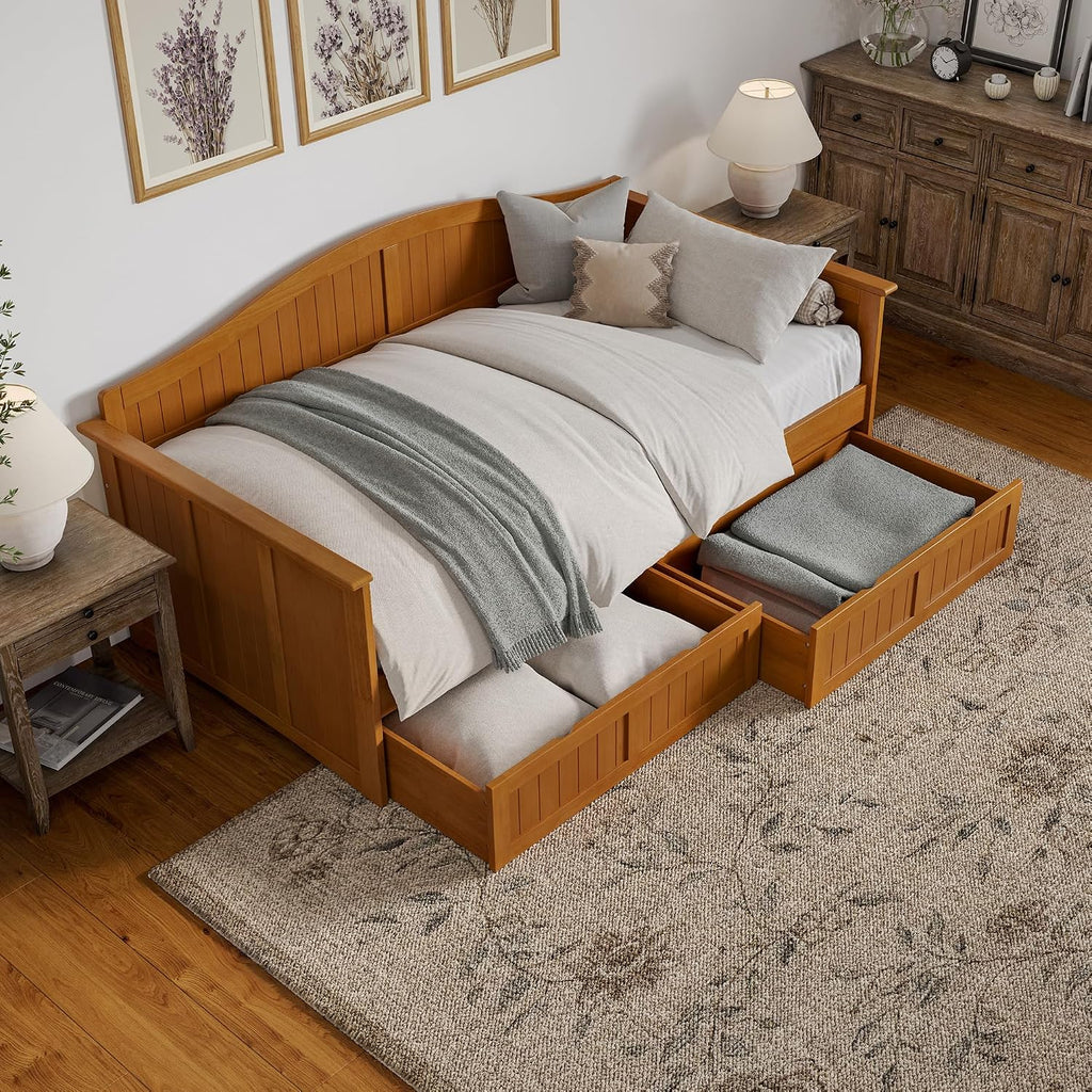 AFI, Nantucket Twin Wood Daybed with 2 Storage Drawers, Light Toffee