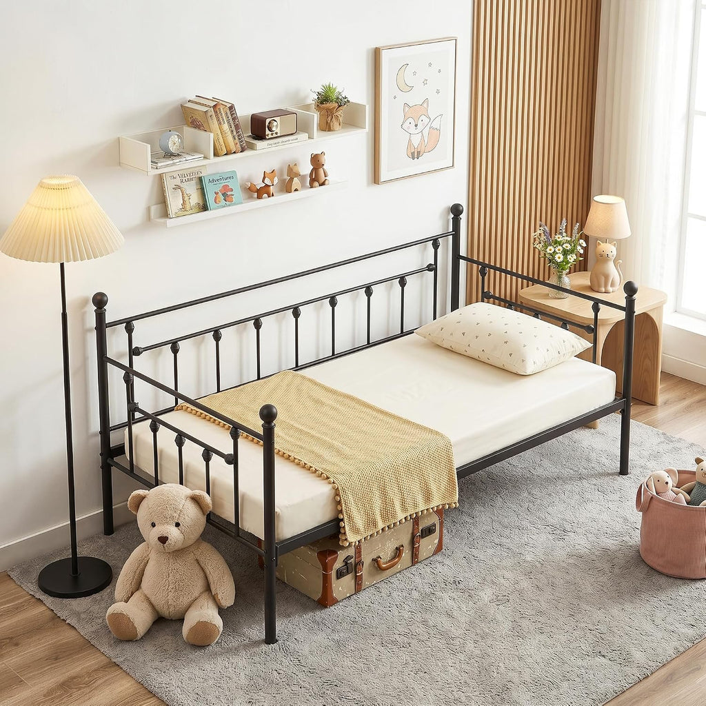 VECELO Daybed Frame, Twin Size Metal Platform Bed with Headboard,Heavy Duty Steel Slats Support for Living Room Bedroom Guest Room, Easy Assembly